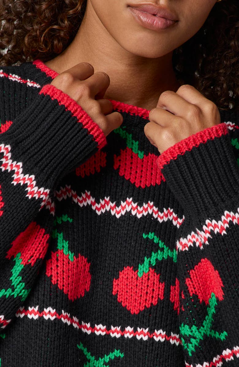 Florence by Mills Cherry Crewneck Crop Sweater, Alternate, color, Black