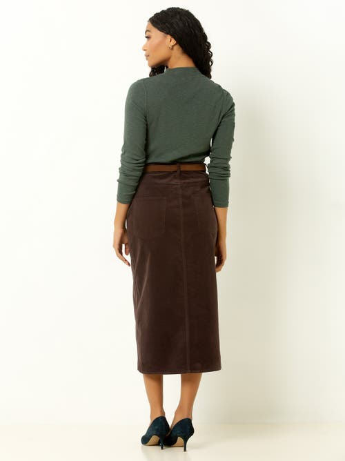 Single Stitch Corduroy Midi Skirt In Brown