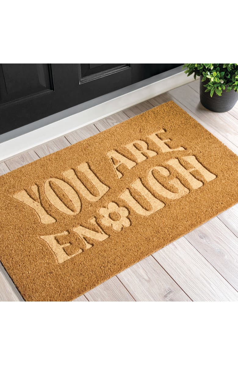 mDesign You Are Enough Coir Doormat for Outdoor/Indoor Entrance, Natural, Alternate, color, 
