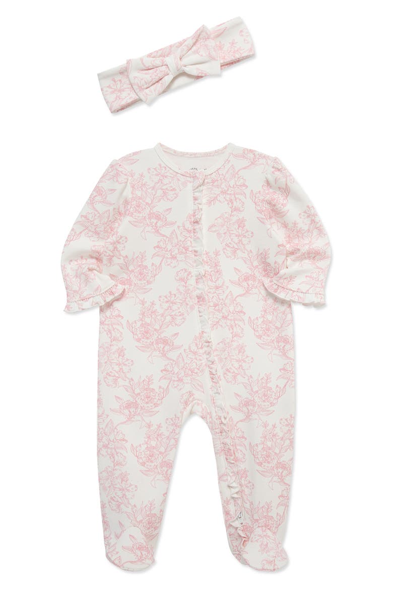 Rose Toile Cotton Footie & Headband Set (Nordstrom Exclusive), Alternate, color, PINK