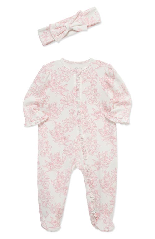Little Me Rose Hatch Footie & Headband Set In Pink