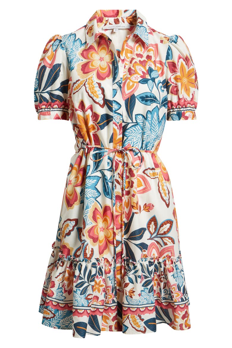 Print Puff Sleeve Ruffle Hem Shirtdress, Alternate, color, IVORY MULTI