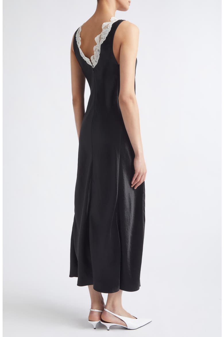 Lace V-Neck Satin Maxi Dress, Alternate, color, BLACK