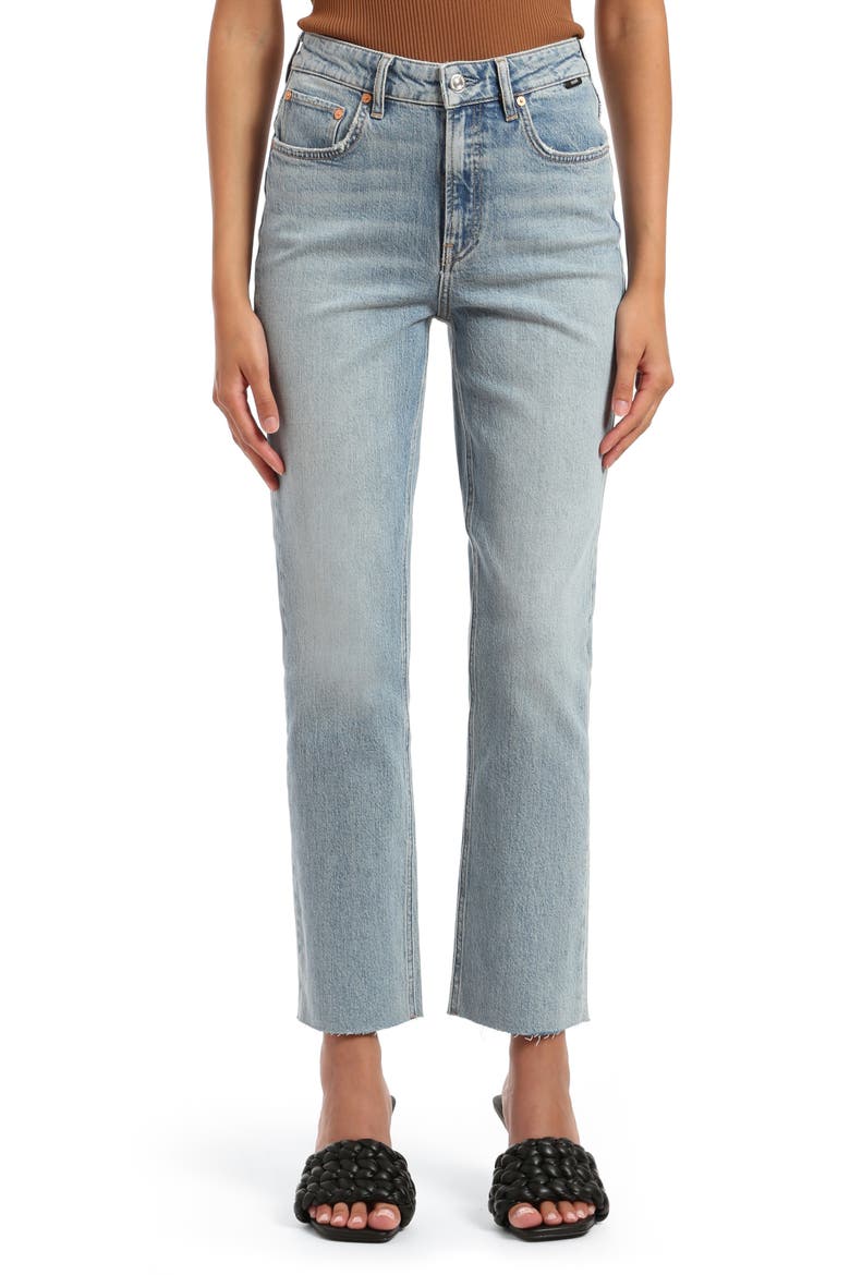 New York Raw Hem High Waist Straight Leg Jeans, Main, color, BLEACHED RECYCLED BLUE