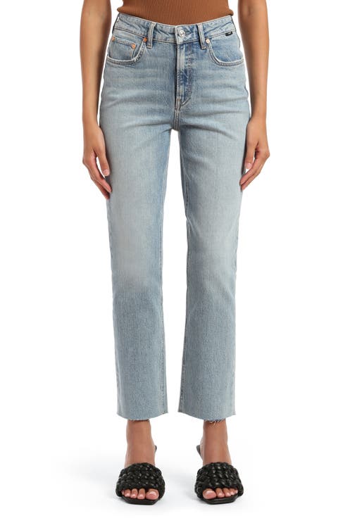 New York Raw Hem High Waist Straight Leg Jeans