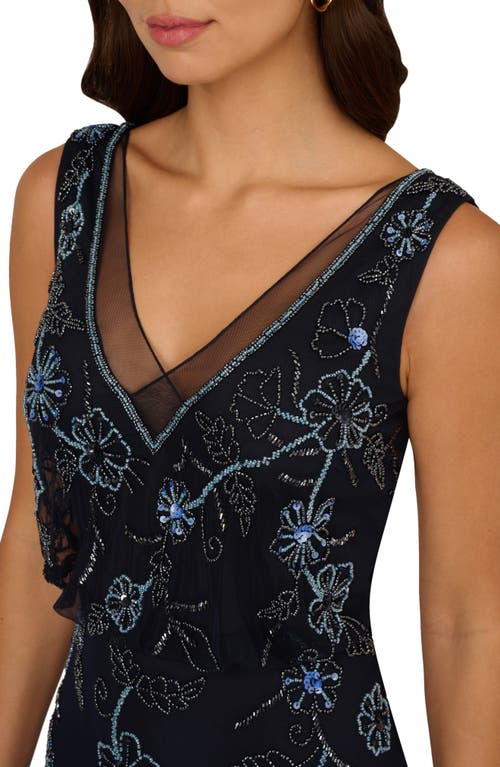 Shop Adrianna Papell Beaded Sleeveless Midi Dress In Midnight Multi