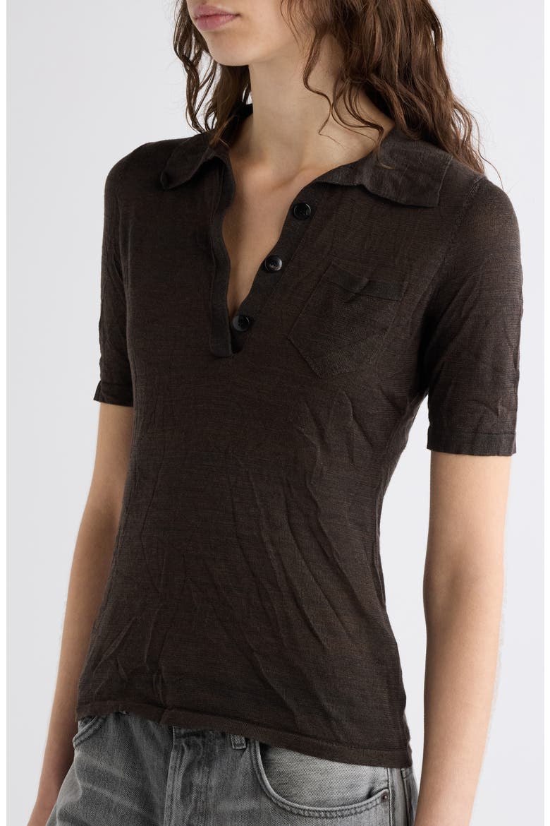 Kier Krinkel Silk Blend Polo, Alternate, color, DARK BROWN MELANGE