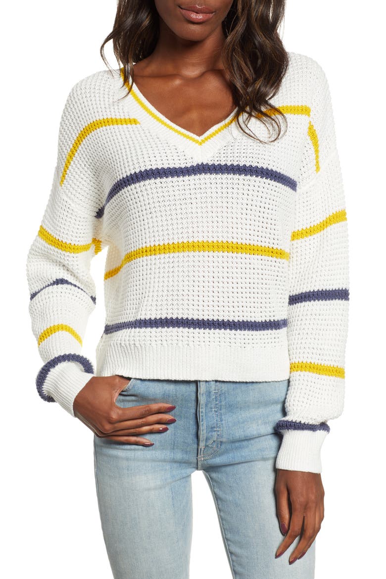 Stripe Cotton Thermal Sweater, Main, color, IVORY SEA STRIPE