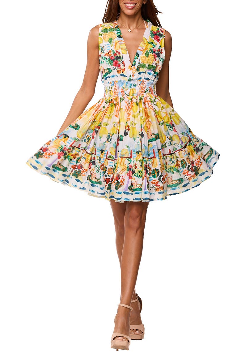 Pleated Fit & Flare Minidress, Main, color, WHITE/ BLUE