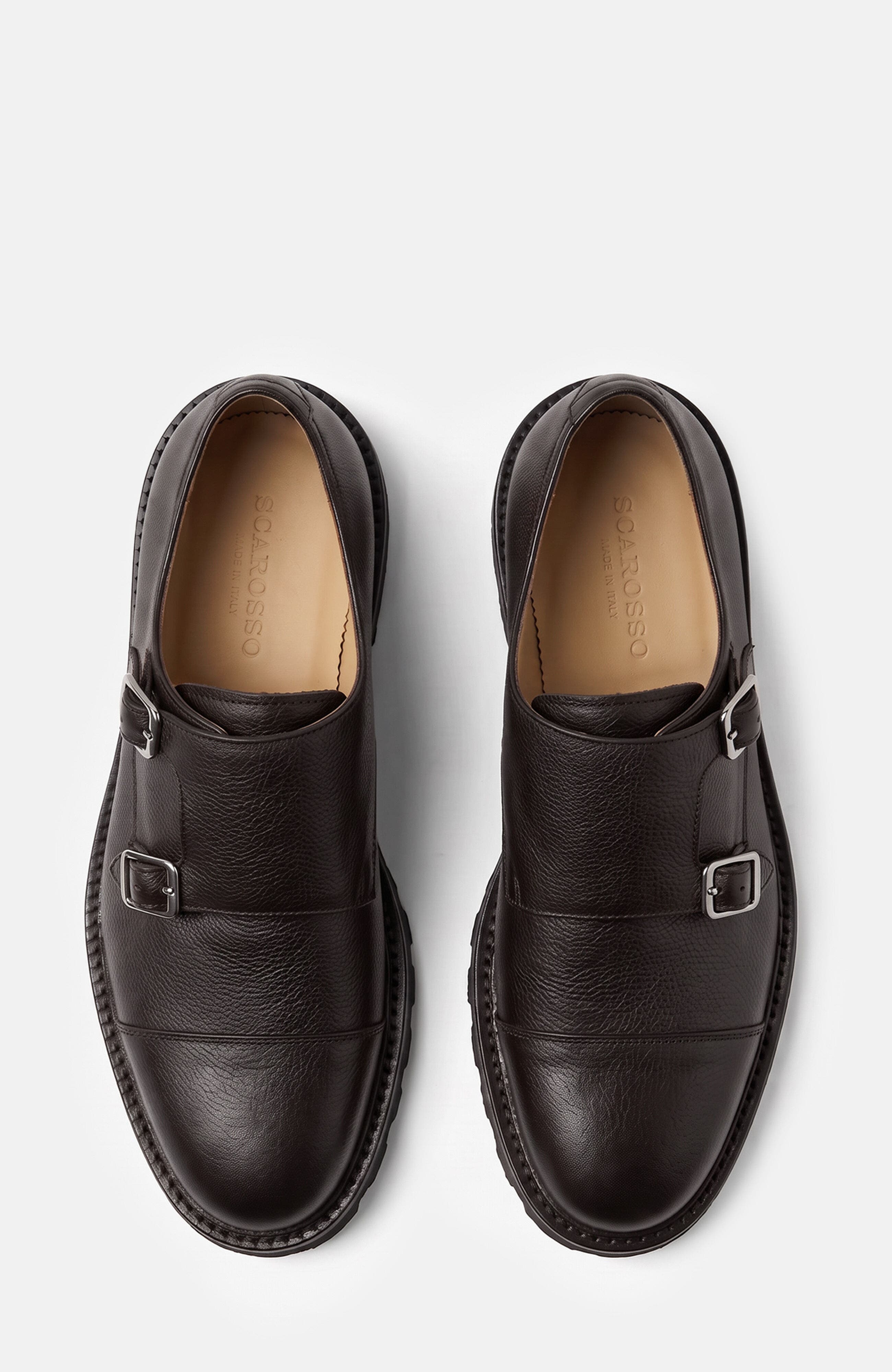 Oswald Monk Strap Shoes, Alternate, color, Dark Brown - Calf