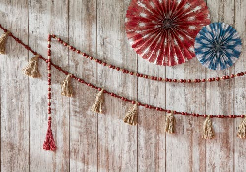 Tag Bead And Jute Tassel Garland Natural Decorative Wall Decor In Brown