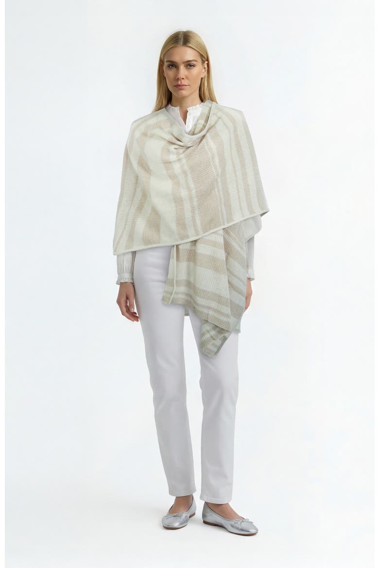 Cashmere lightweight striped shawl, Alternate, color, YOGI IVORY/MUSHROOM