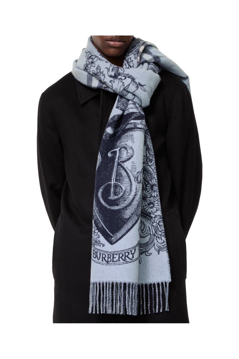 Reversible Etched Knight Cashmere Scarf, Alternate, color, Bank blue