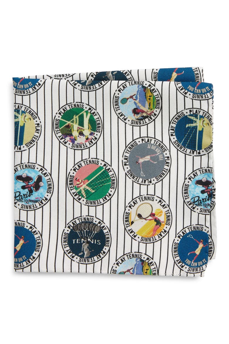 Tennis Player Silk Pocket Square, Main, color, WHITE