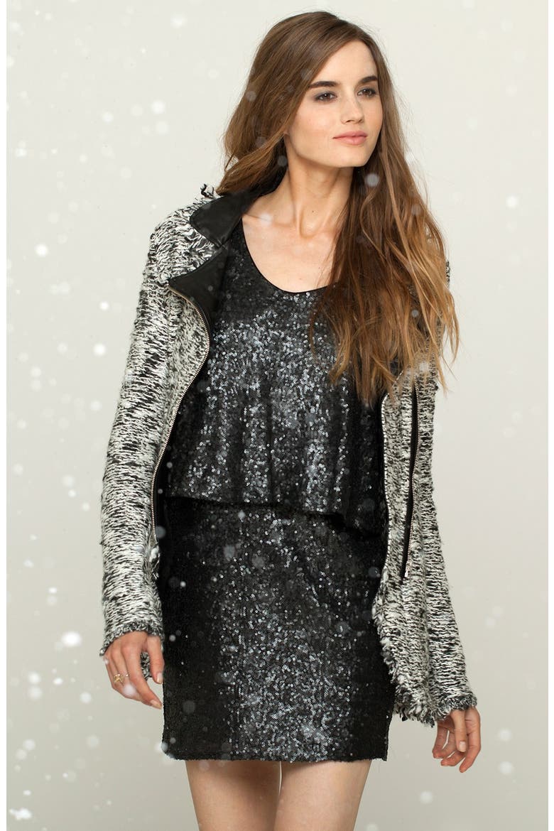 Draped Sequin Dress, Alternate, color, BLACK