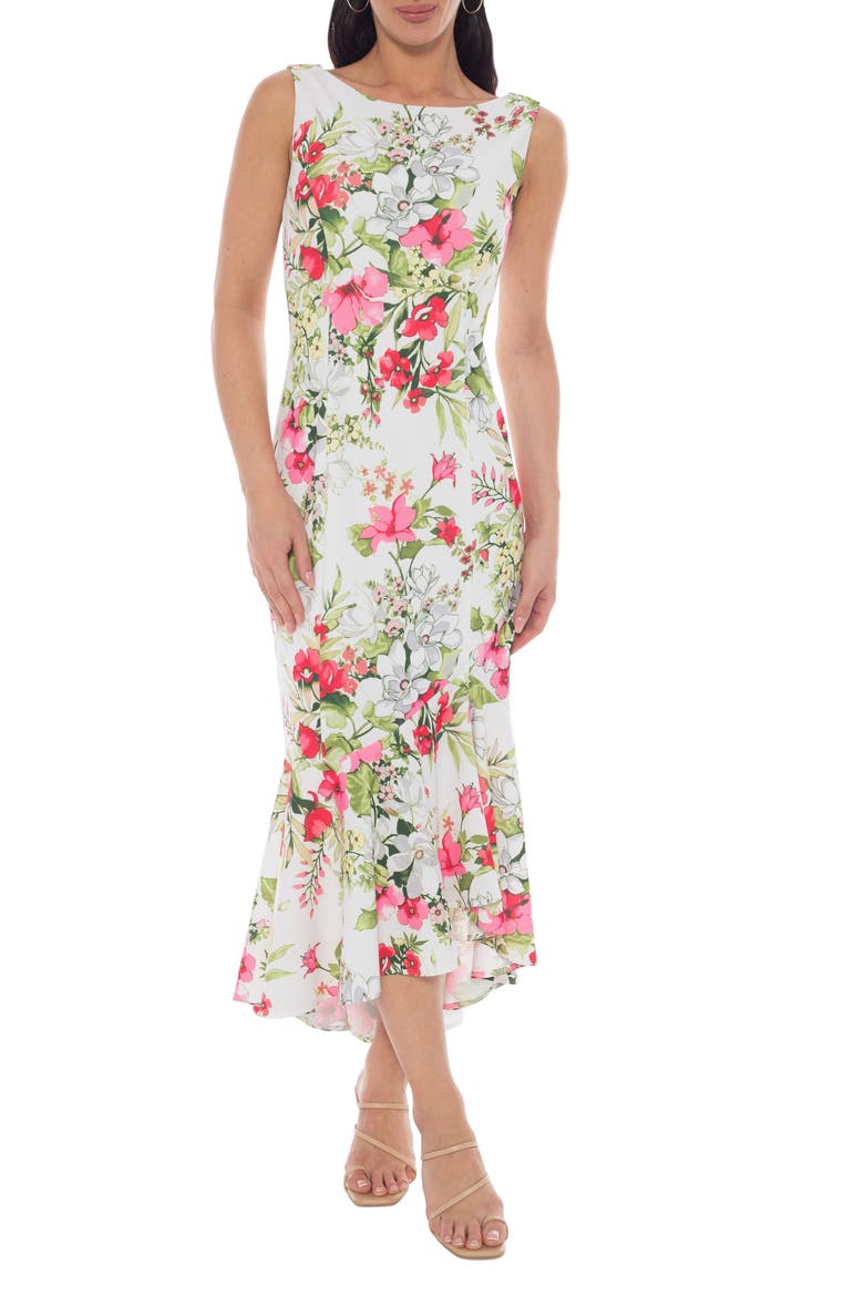Printed Crepe High-Low Maxi Dress, Main, color, WHITE MULTI
