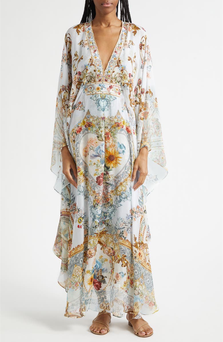 Camilla Seville Sweetheart Long Sleeve Silk Caftan, Main, color, 