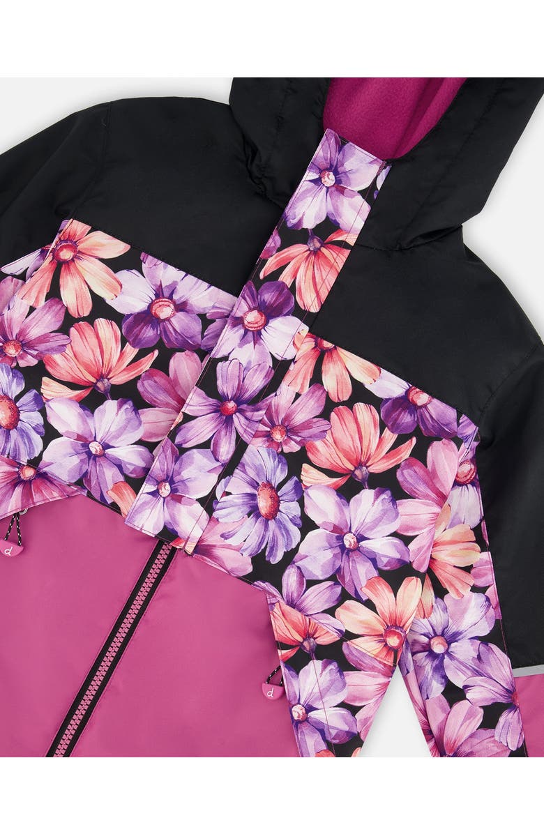 Deux par Deux Girl's Two-Piece Mid-Season Outerwear Set Black With Pink And Orange Flowers, Alternate, color, 