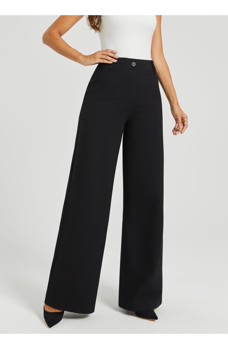 Betabrand Two Pocket DPYP Dress Pant Yoga Pants Wide Leg, Main, color, Black