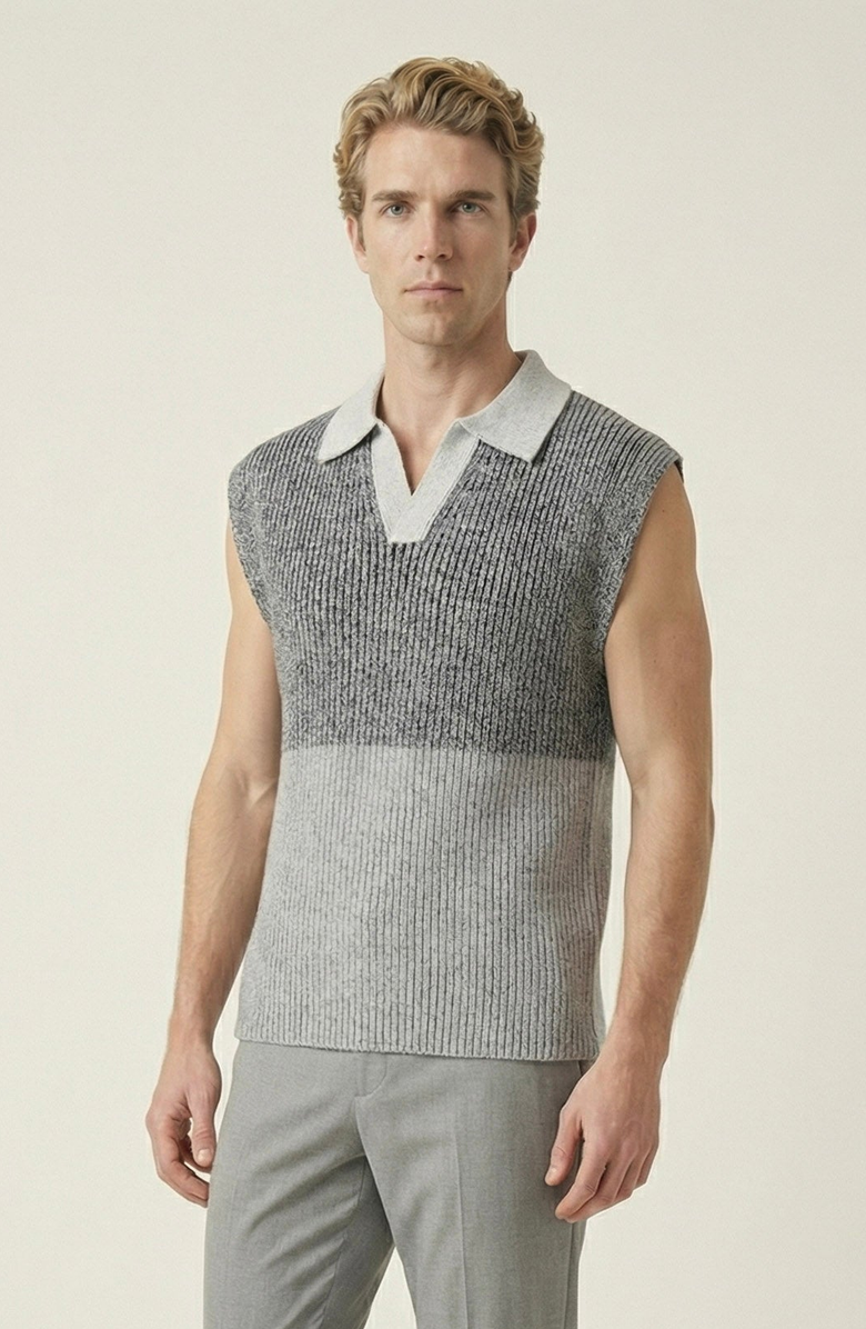 Modenaire Colorblock Polo Collar Knit Vest, Main, color, Light Grey / Charcoal