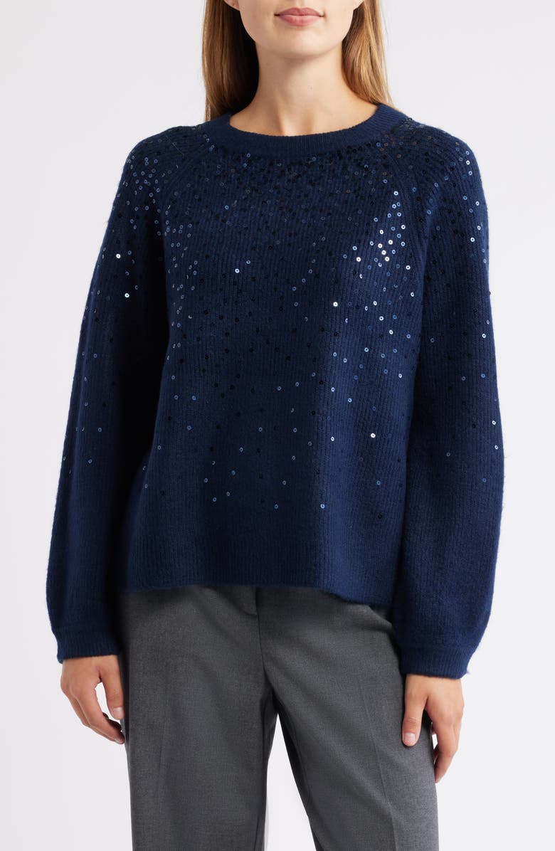 Vince Camuto Sequin Crewneck Sweater, Main, color, Bright Blue