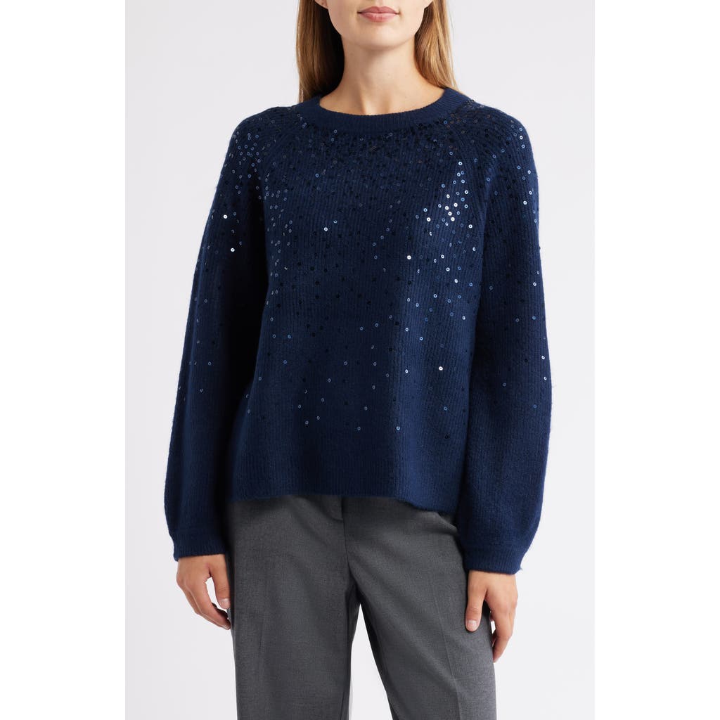 Vince Camuto Sequin Crewneck Sweater In Blue