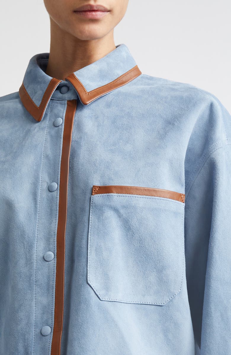 Marni Suede Drawstring Overshirt, Alternate, color, 00B31sky