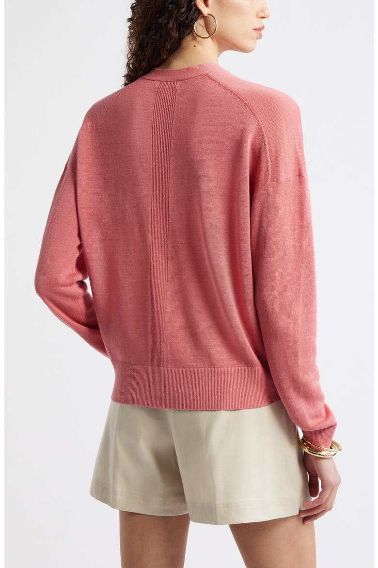 V-Neck Linen & Viscose Cardigan, Alternate, color, PINK CLAY