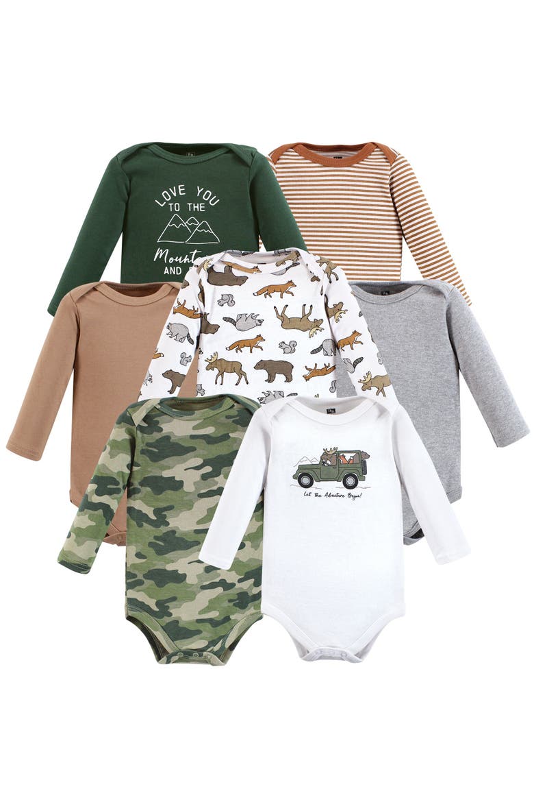 Long-Sleeve Cotton Bodysuit Collection 7-Piece Set, Main, color, Animal Adventure 7-Pack