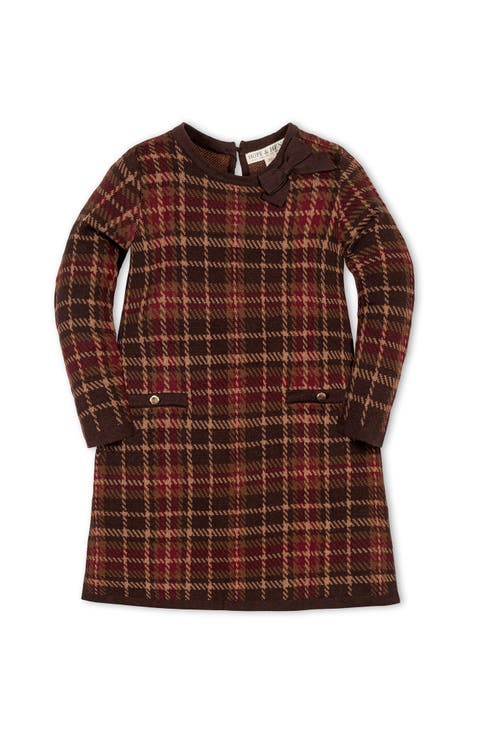 Kids' Organic Long Sleeve Bow Detail Tweed Sweater Dress (Toddler, Little Kid and Big Kid)