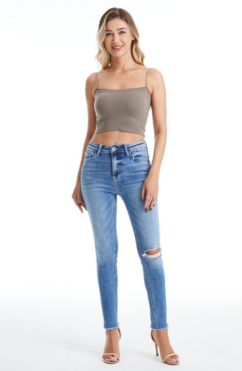 Bayeas Ripped High Waist Ankle Skinny Jeans, Alternate, color, 