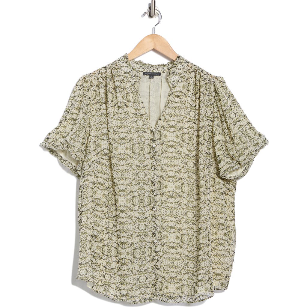 Adrianna Papell Bubble Sleeve Covered Button-up Top In Multi
