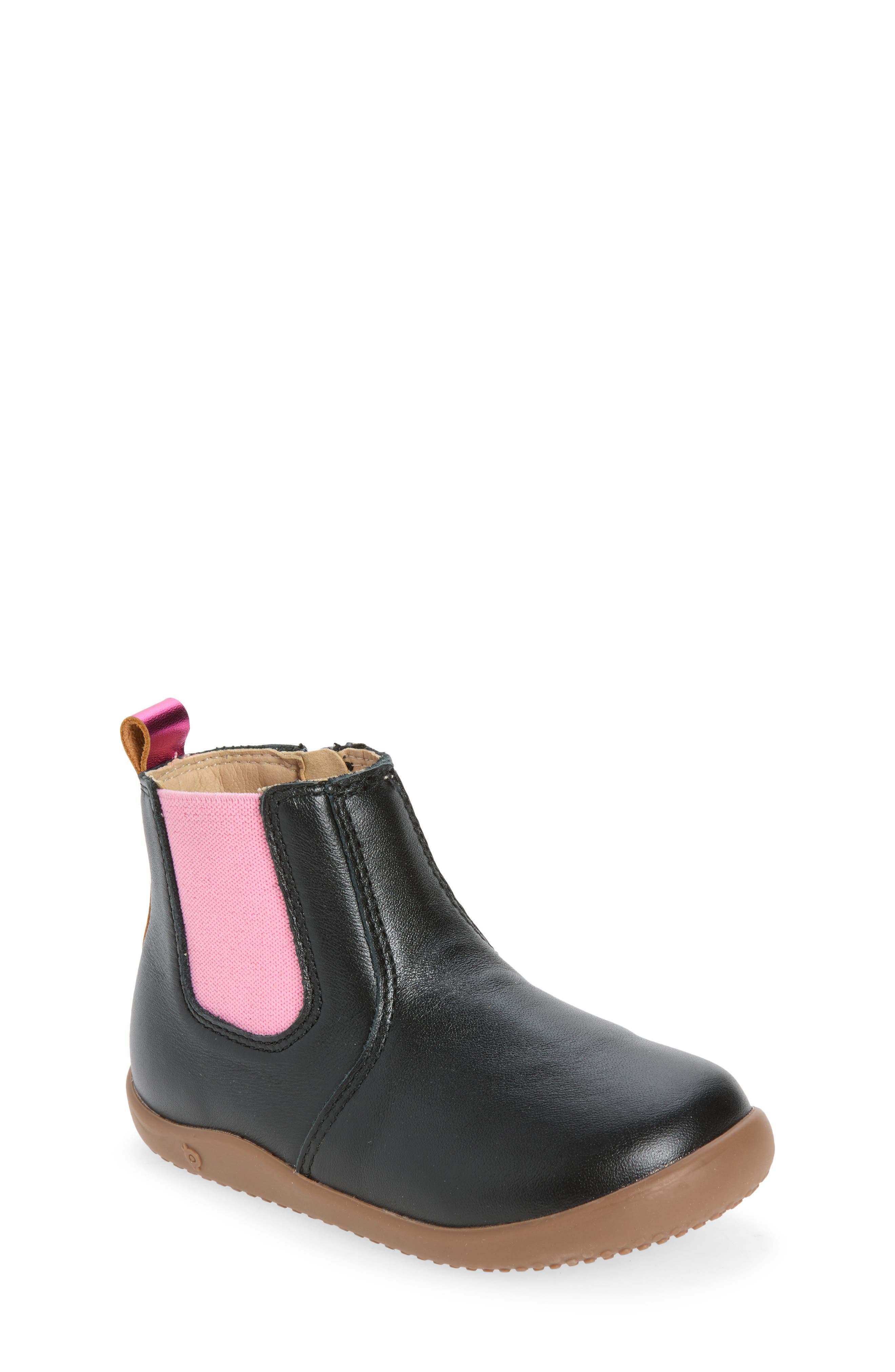 Kids' Boost Leather Chelsea Boot, Main, color, BLACK / FUCHSIA FOIL