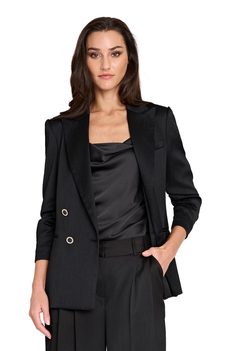 Tahari ASL Crinkled Satin Wide Leg Pants, Alternate, color, Black