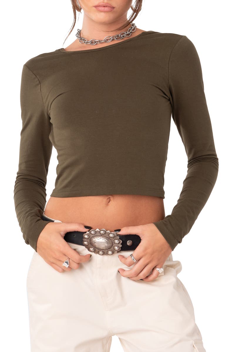 EDIKTED Haven Open Back Crop Top, Main, color, Green