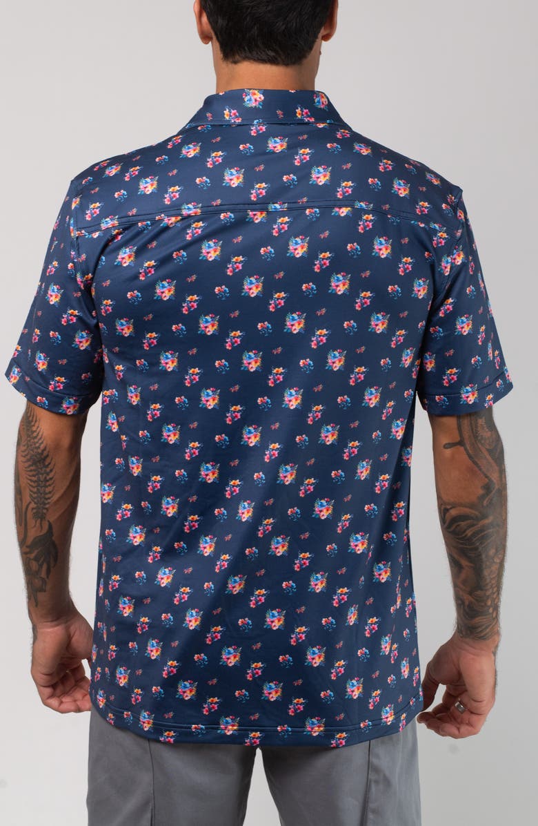 VAST Aqua Terra Multi Floral Tech Short Sleeve Performance Button-Up Shirt, Alternate, color, Navy Multi
