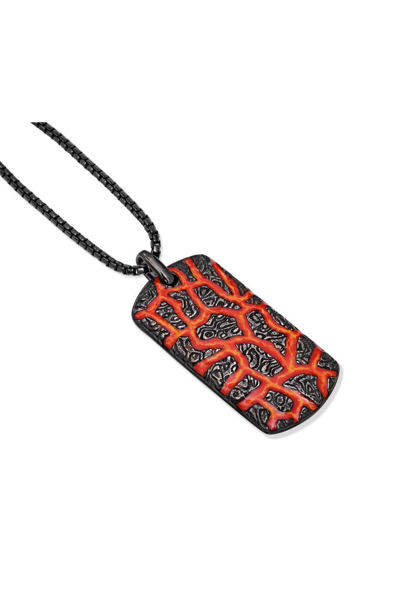 LuvMyJewelry Rivers Of Fire Silver & Red Enamel Tag Necklace, Alternate, color, Dark Grey