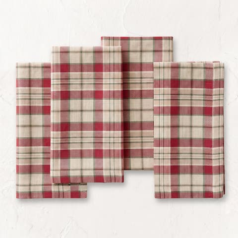 Linen Dinner Napkins Set of 4 - Almond Plaid