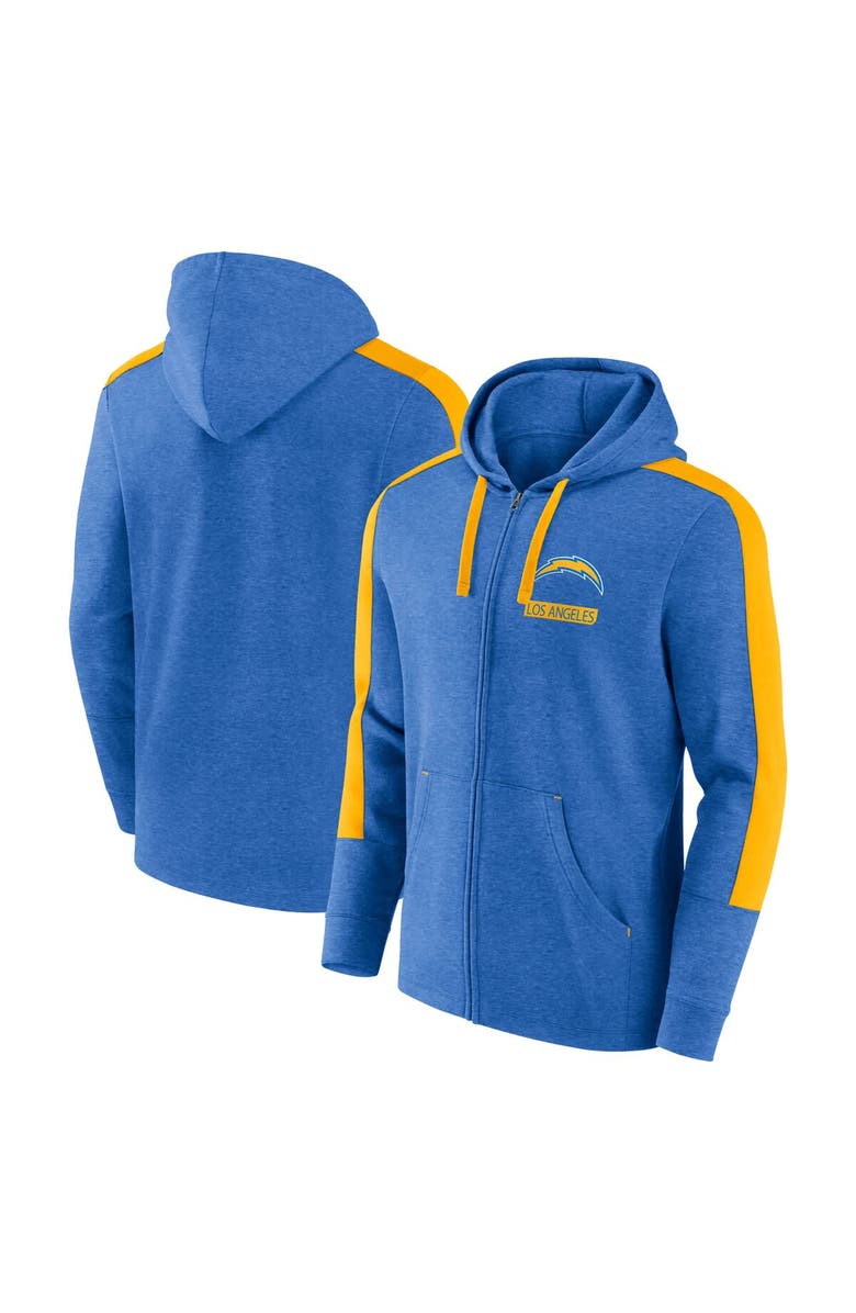 FANATICS Men's Fanatics  Heather Powder Blue Los Angeles Chargers Gains Full-Zip Hoodie, Main, color, Heather Powder Blue