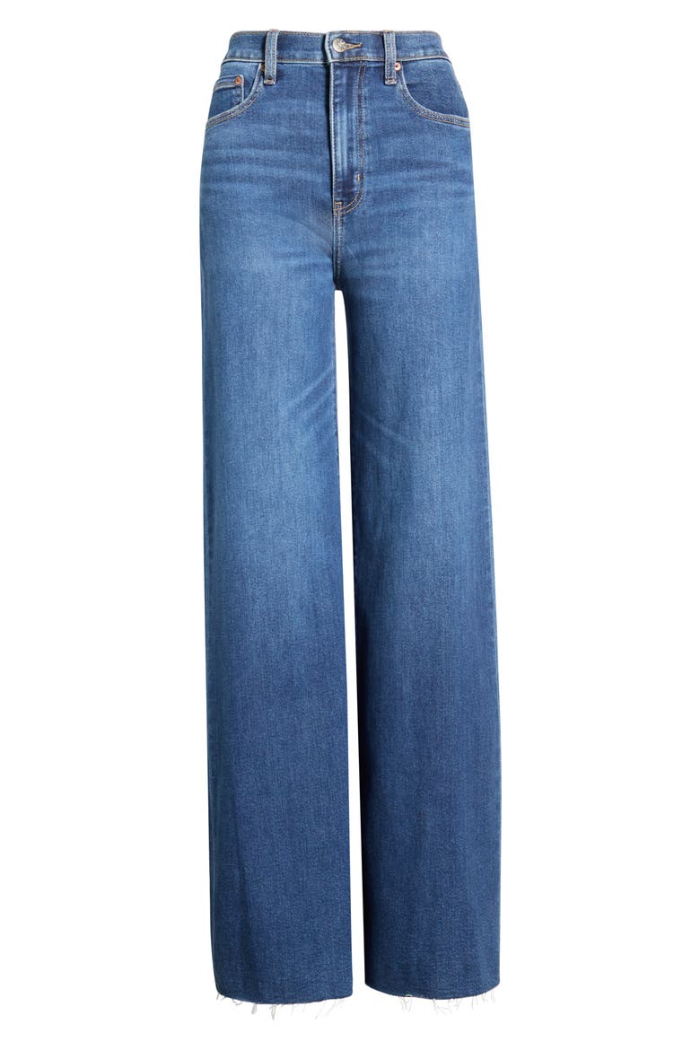 Far Out High Waist Raw Hem Wide Leg Jeans, Main, color, WATERFALL