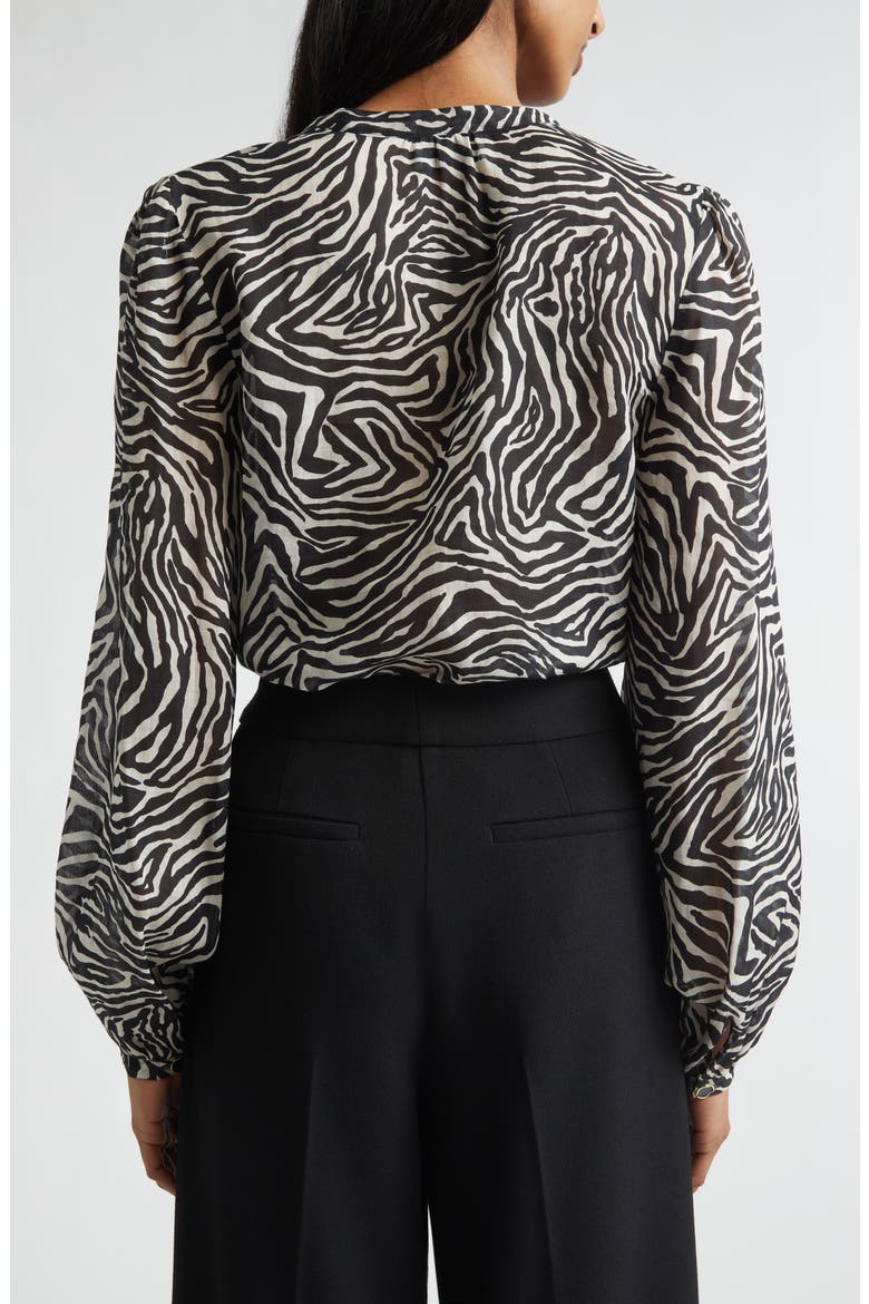 Kathleen Zebra Print Voile V-Neck Tunic, Alternate, color, BLACK/ LINEN