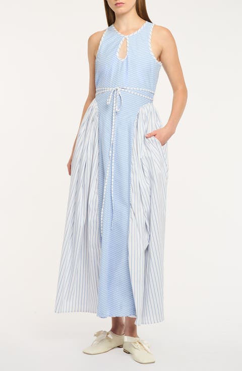 Emin Mixed Stripe Sleeveless Cotton Blend Maxi Dress