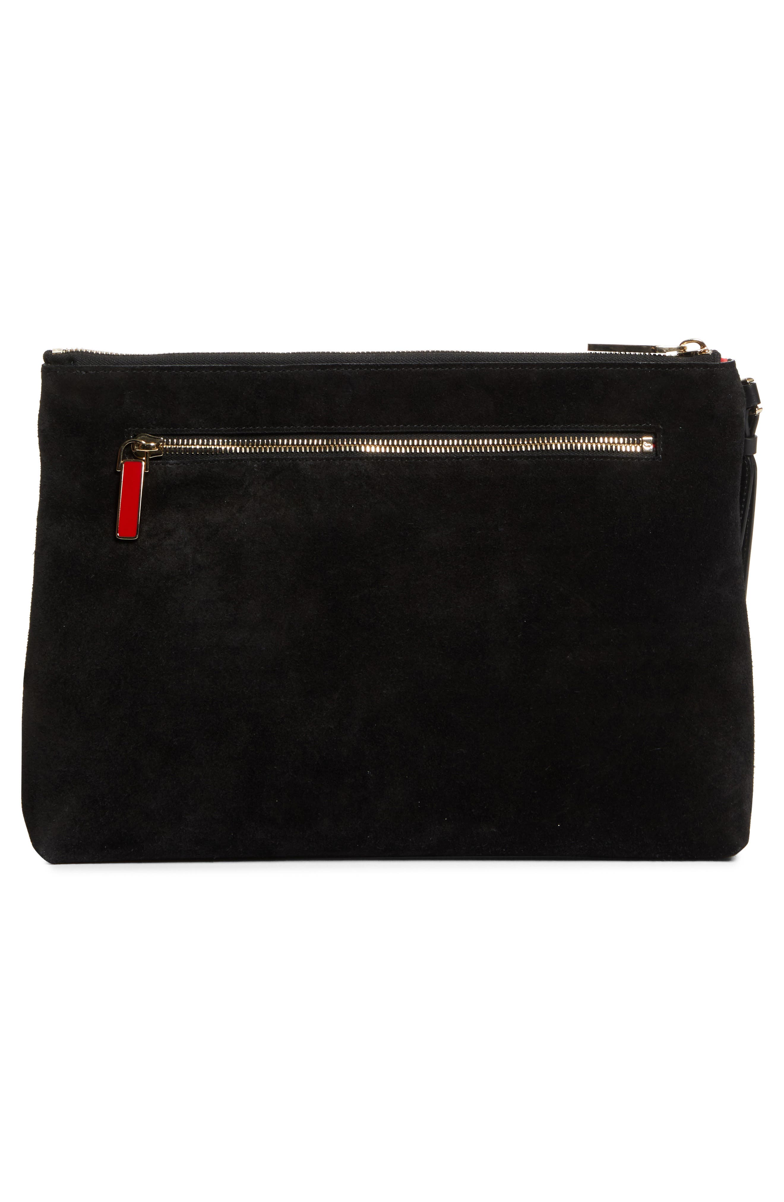 Christian Louboutin Funky Crosta Spikes Suede Wristlet, Alternate, color, Black