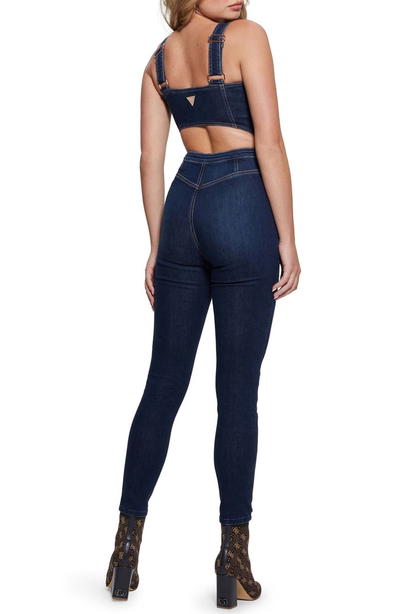 GUESS Reina Back Cutout Sleeveless Denim Jumpsuit, Alternate, color, 