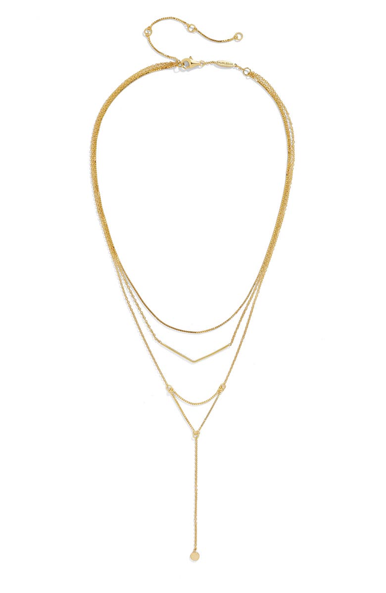 BaubleBar Tris Everyday Connected Y 18-Karat Gold Plate Necklace, Main, color, 