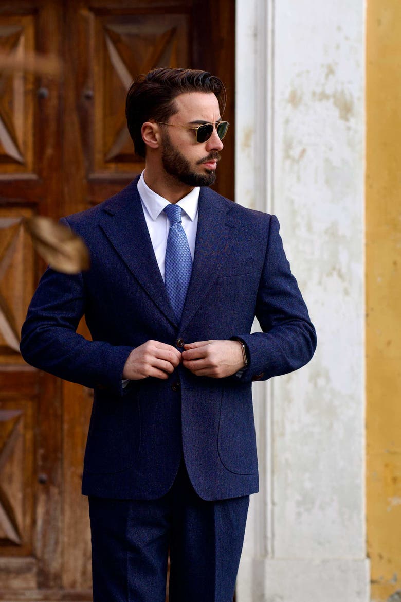 Brunelli - Extra Long Silk Jacquard Tie for Men, Alternate, color, Blue
