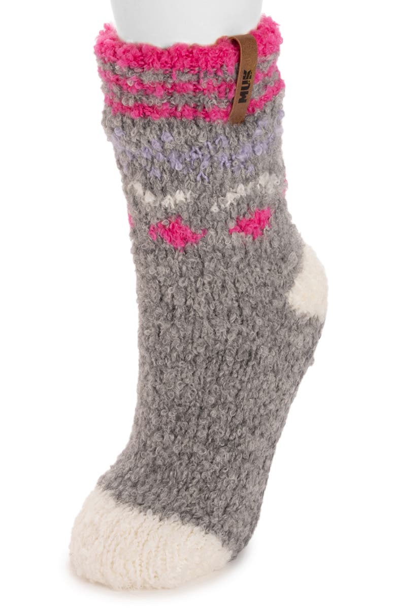 MUK LUKS Cottage Bouclé Crew Socks, Main, color, Grey