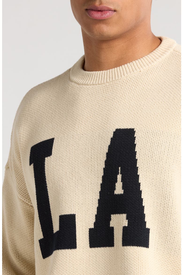 LA Intarsia Crewneck Sweater, Alternate, color, CREAM