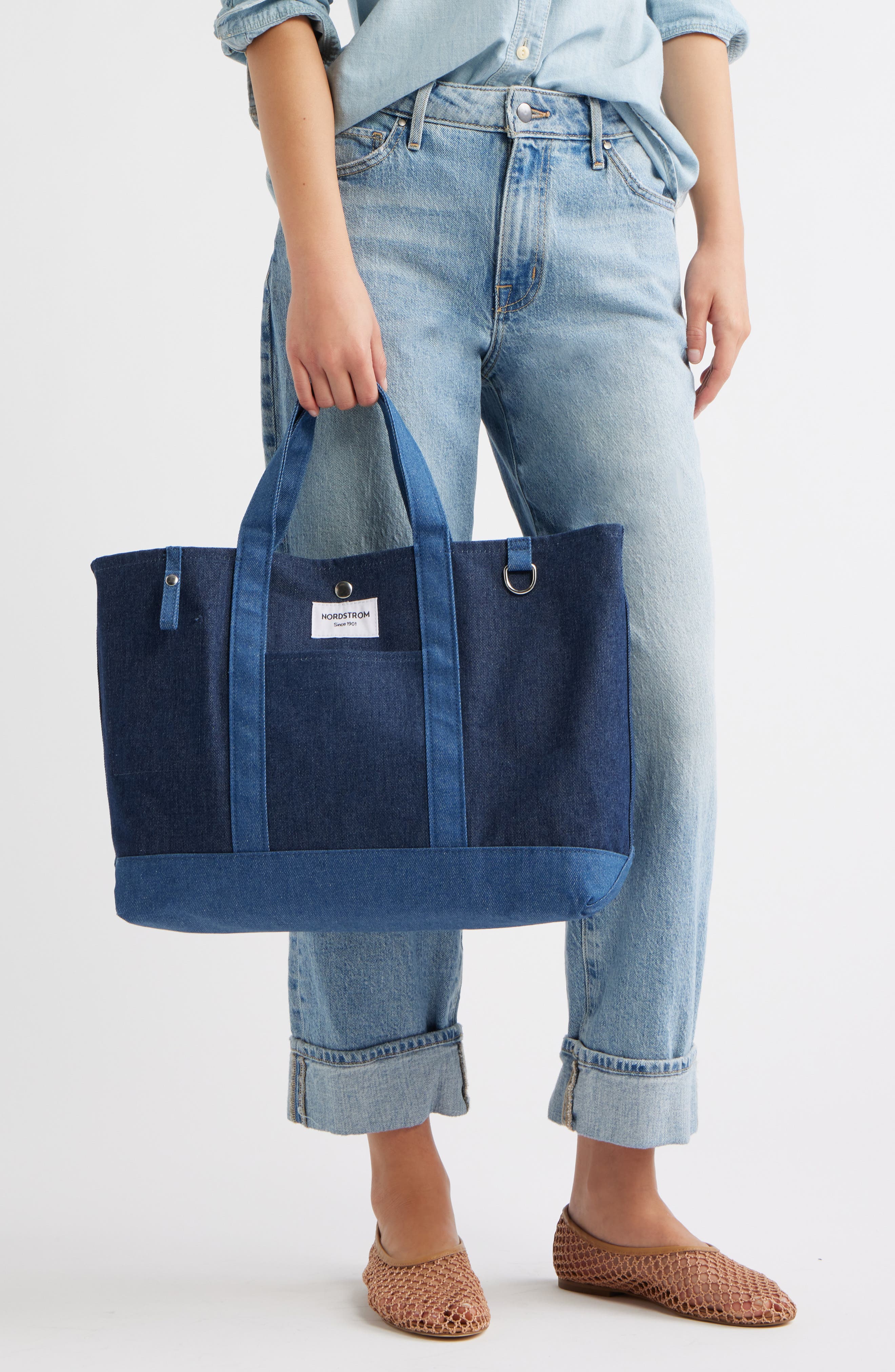 Large 125th Anniversary Structured Tote, Alternate, color, DARK DENIM WASH