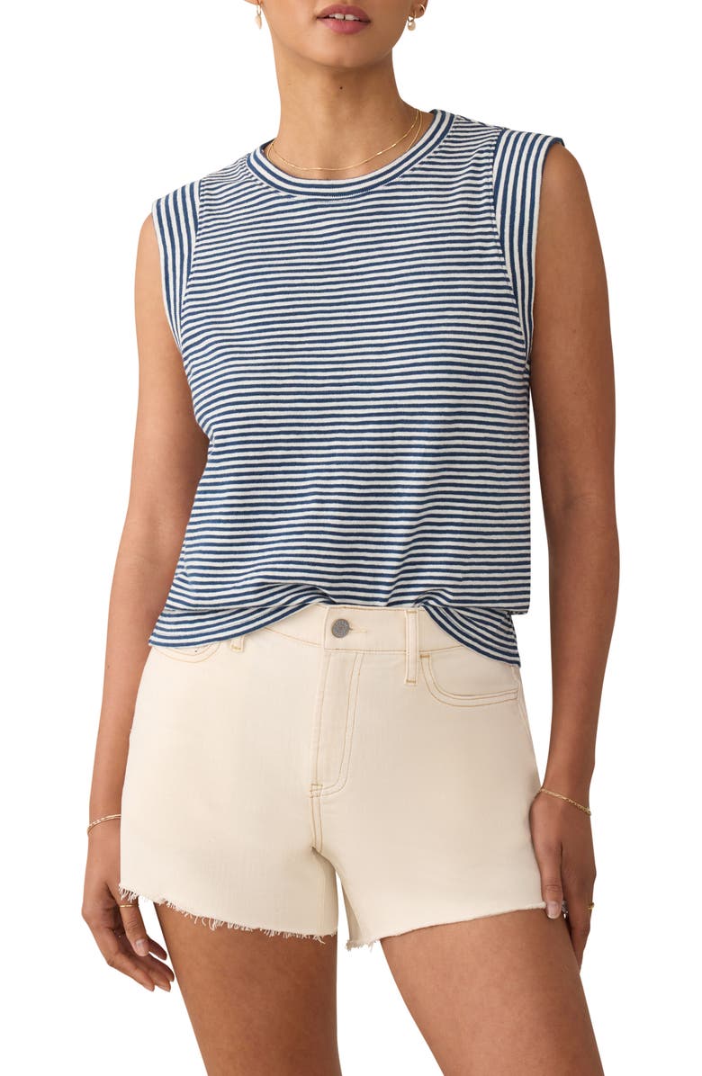 Faherty Sunwashed Stripe Organic Cotton Slub Muscle Tank, Main, color, Titan Stripe